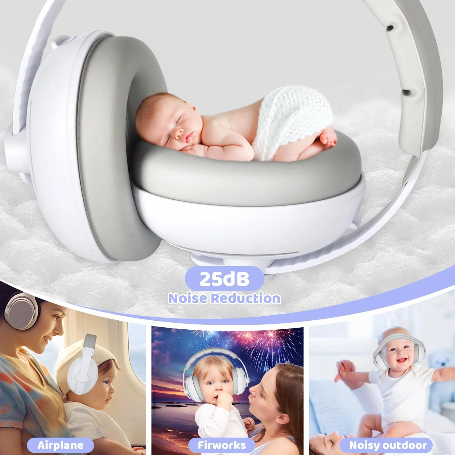 USHOP Dziecięce Słuchawki z Redukcją Szumów, 2 w 1, Dziecięce Ochronniki Słuchu dla Dzieci 0-4 Lat, Redukcja Szumów 25 dB, Regulowany Pałąk, Bezpieczne i Wygodne