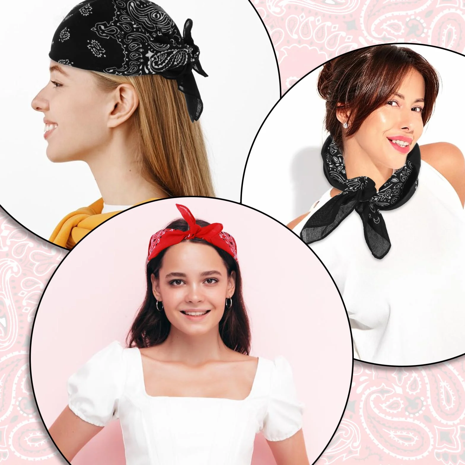 Yuanout 2 bandany Paisley, 100% bawełna, metoda samochodowa lub modna, uniwersalne bandany dla mężczyzn i kobiet, czarny i czerwony, L