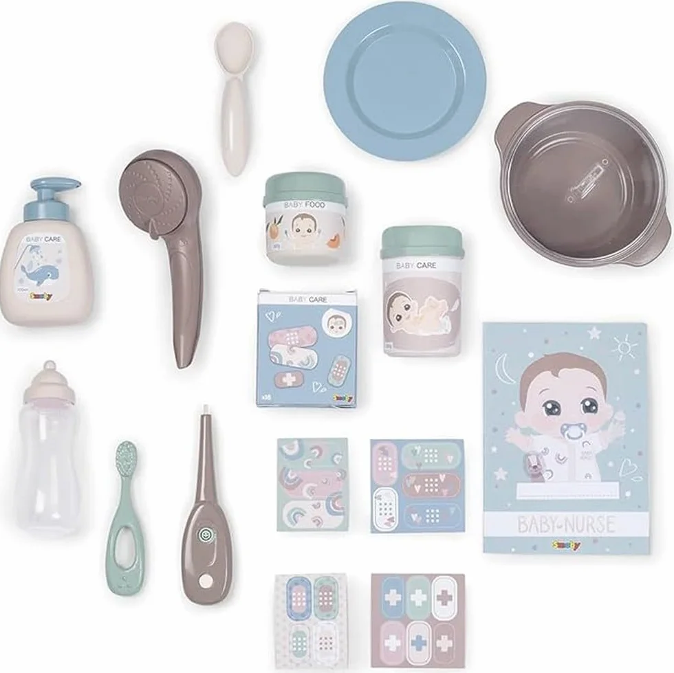 Smoby 7600220376 Baby Nurse Kącik opiekunki 3w1, wielofunkcyjny domek dla lalek, kuchnia, łazienka, sypialnia, 149,1x71x71 cm