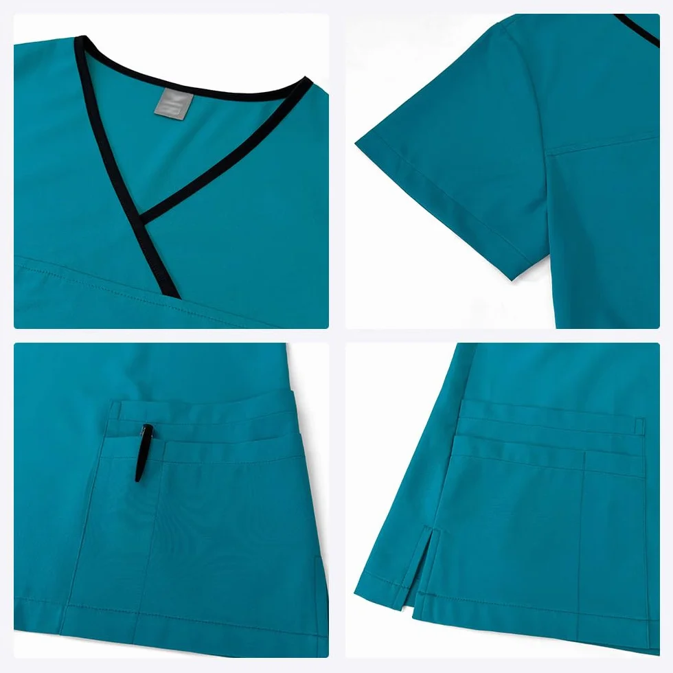 Scrubs dla kobiet Split Suit dekolt w serek top i spodnie do biegania z czterema kieszeniami czysty kolor szybkoschnące medyczne mundury pielęgniarskie DK51