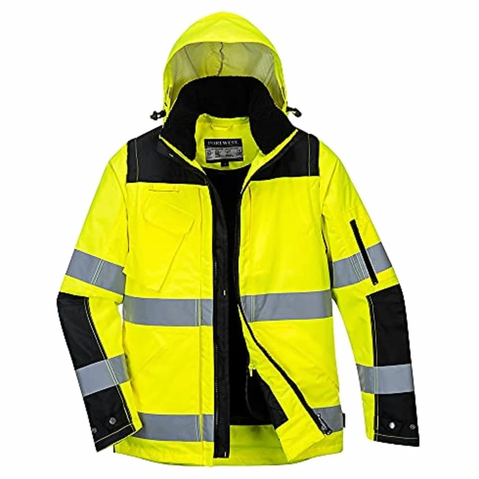 Portwest C469 Kurtka robocza 3-in-1 Elementy Odblaskowe Ostrzegawcza Pro | Żółty/Czarny, XL, EN ISO 20471 Klasa 3, EN 342, Krój Standardowy, Okrągły Dekolt, Długi Rękaw, 9 Kieszeni, Poliester, Zima