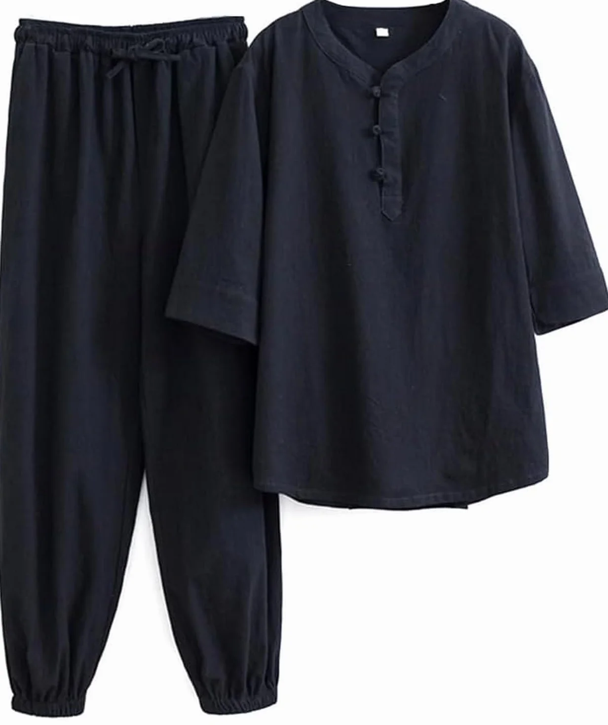 Tai Chi Suits Tai Chi Clothing Women Kung Fu Uniform Cotton Linen Fighting Arts Set Short Sleeve Pants Zen Meditation Uniform, Tang Suit Chinese Traditional Clothes (Black XL)