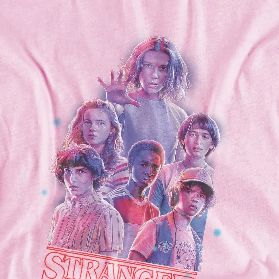 Stranger Things Koszulka Dziewczynki Stranger Things Pink Glow Group Girls T Shirt