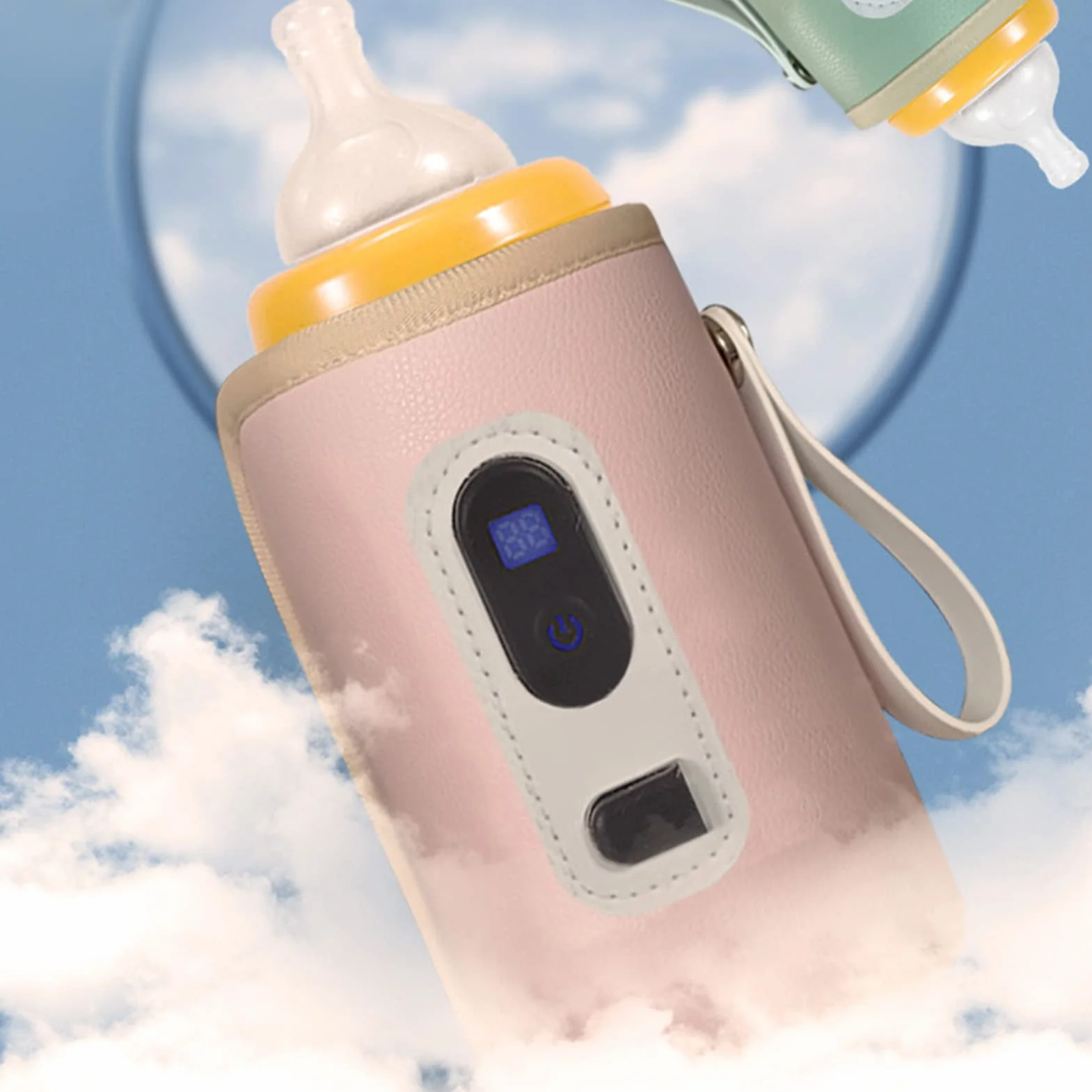 FTVOGUE Przenośny podgrzewacz do butelek na mleko USB z ekranem LCD, precyzyjny podgrzewacz do podróży, samolotu i samochodu (różowy)