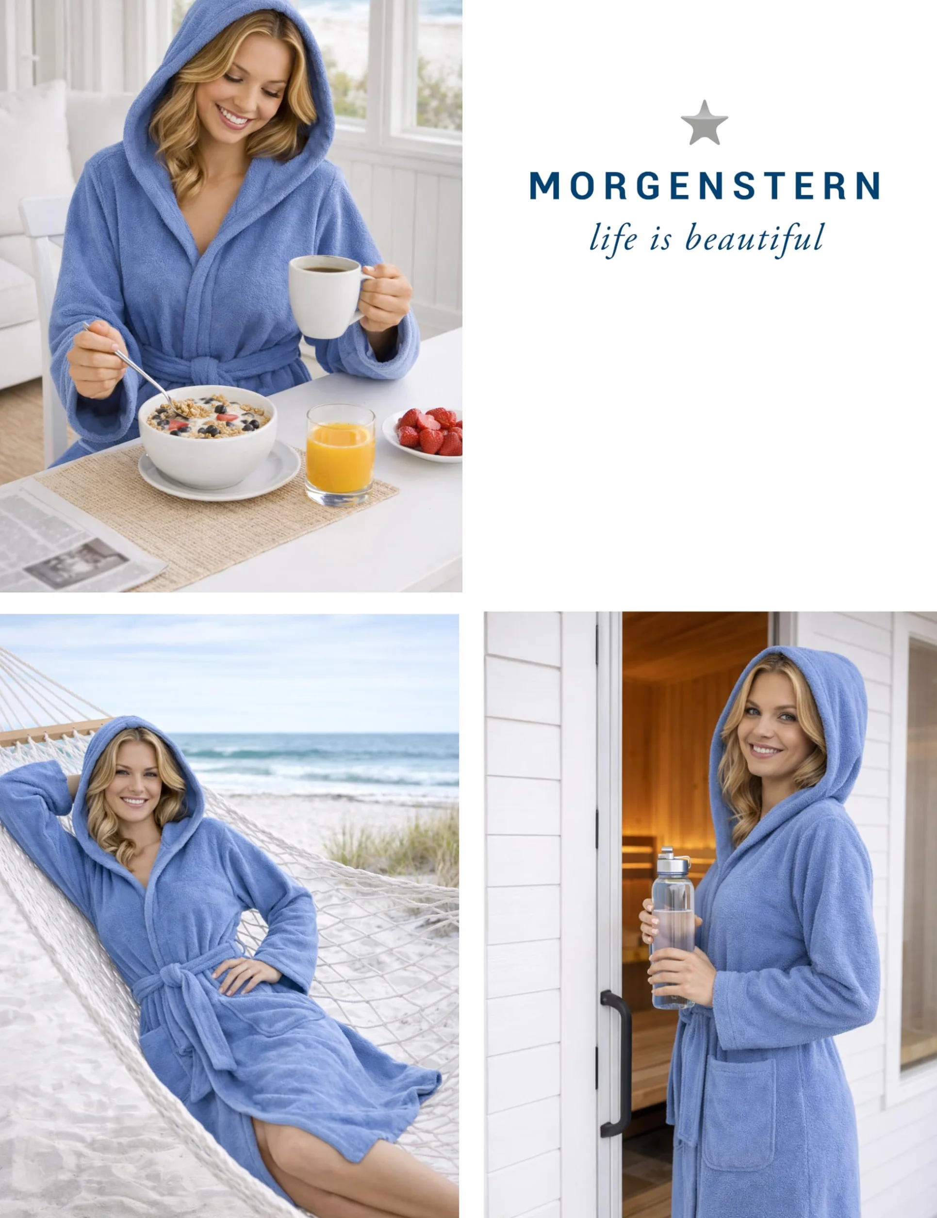 Morgenstern szlafrok kąpielowy damski z kapturem, bawełna ekologiczna frotte
