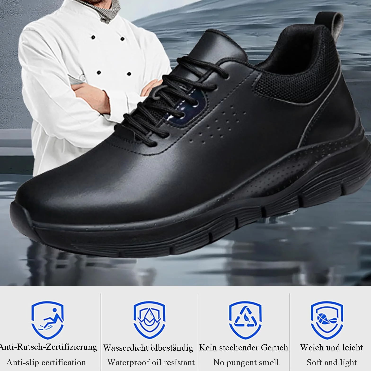 Męskie i damskie lekkie wygodne buty robocze, antypoślizgowe buty do gotowania, buty szefa kuchni, buty do gastronomii i kuchni, buty robocze, do szpitala i opieki, serwis i czyszczenie