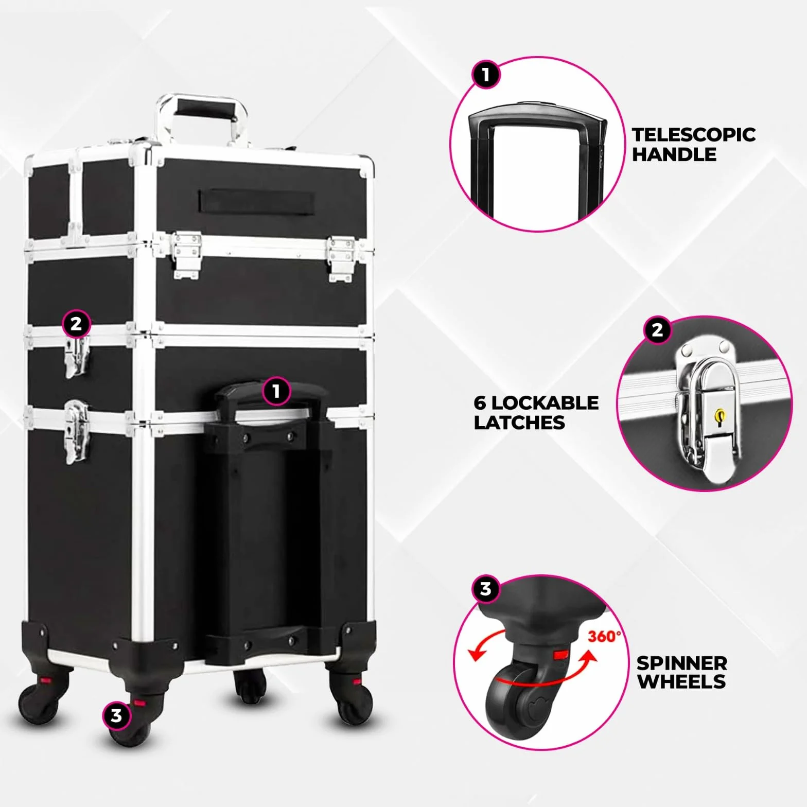 Make Up Trolley 106 x 36 x 24 cm - Kosmetyczka - Walizka fryzjerska - Beauty Case - Zestaw do makijażu - Czarny