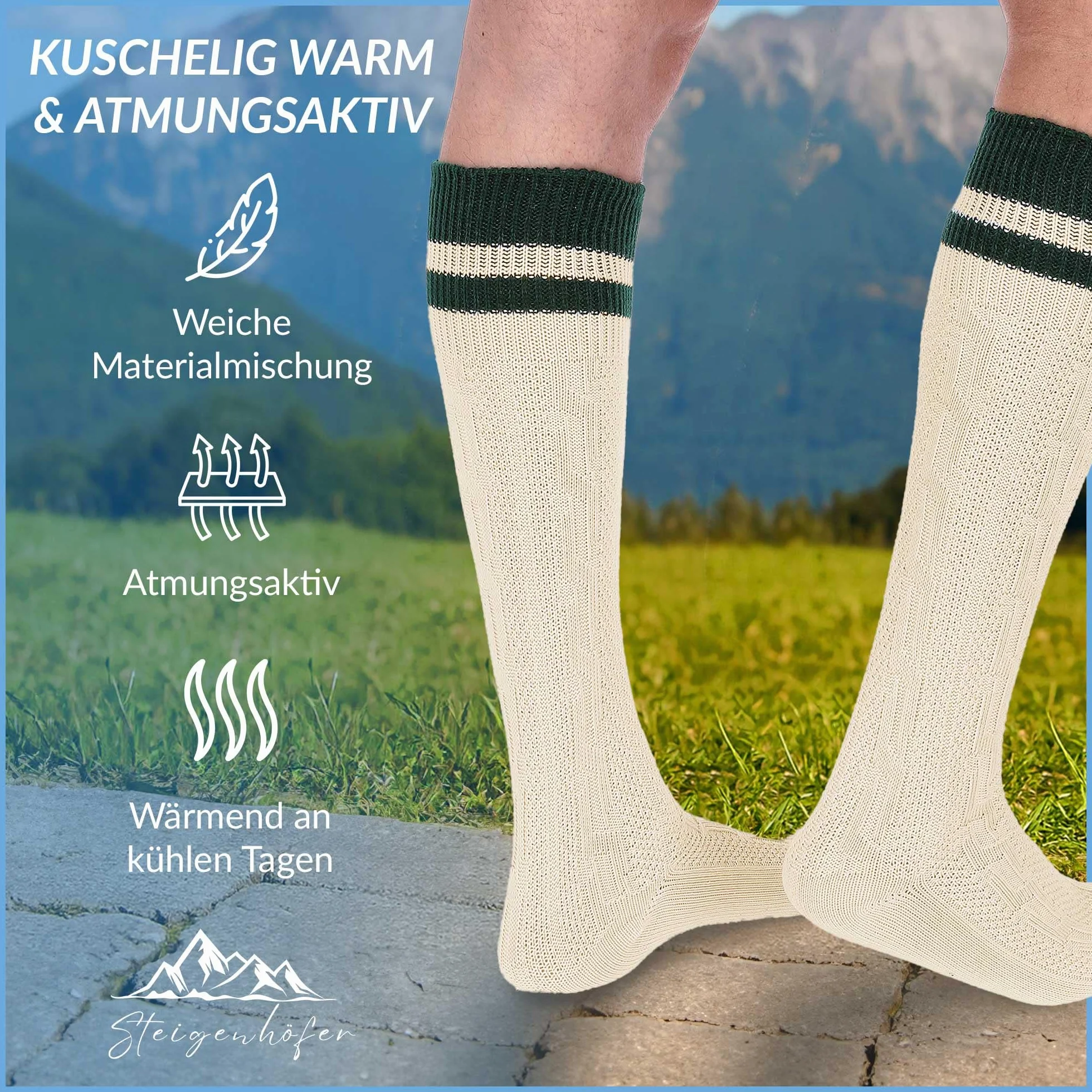 Steigenhöfer Manufaktur Bawarskie skarpety w paski męskie - przytulna bawełna - Oktoberfest i inne uroczystości - Zaprojektowane w Niemczech