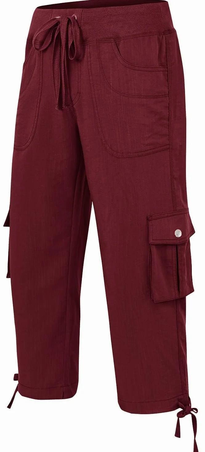 JINSHI Spodnie damskie cargo 3/4 Capri trekkingowe z wieloma kieszeniami
