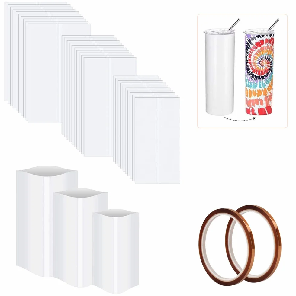 30 szt. folii termokurczliwej do sublimacji, 3 rozmiary, folia termokurczliwa do owijania termicznego, białe taśmy termokurczliwe, na kubki, kubki, puste miejsca sublimacji, 30 szt
