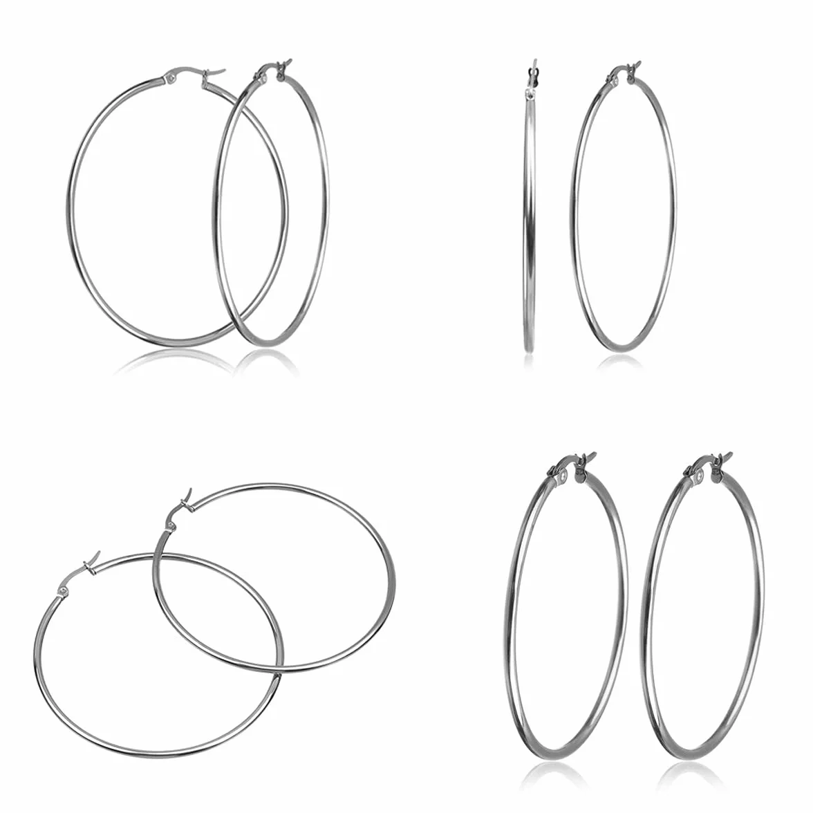 LEEQ 12 par kolczyków Hoop Piercing Kolczyki kółka ze stali nierdzewnej Zestaw kolczyków dla kobiet dziewcząt, 12 rozmiarów, 20-75 mm przez LEEQ