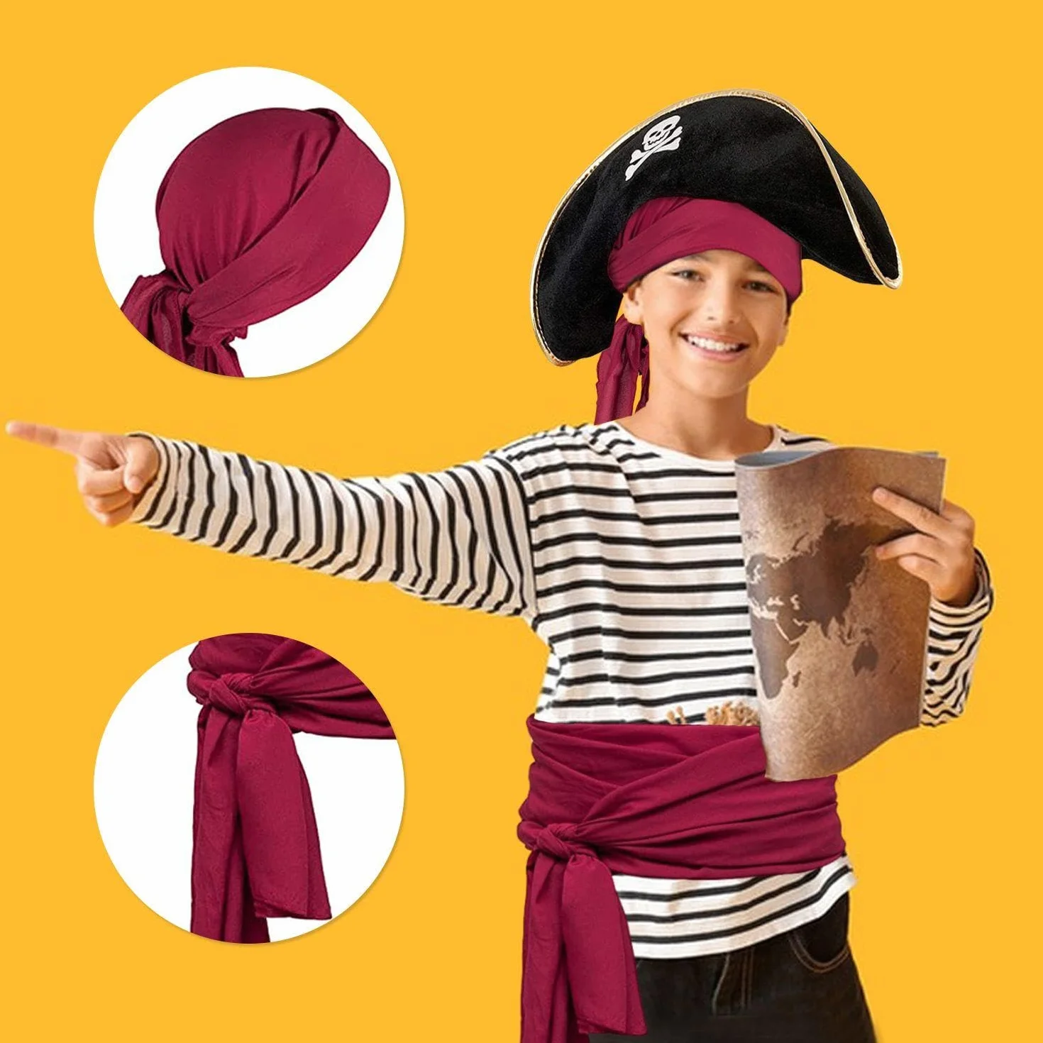 1 x bandana piracka, 1 x pasek, 1 opaska na oczy, kapelusz piracki, akcesoria dla kobiet