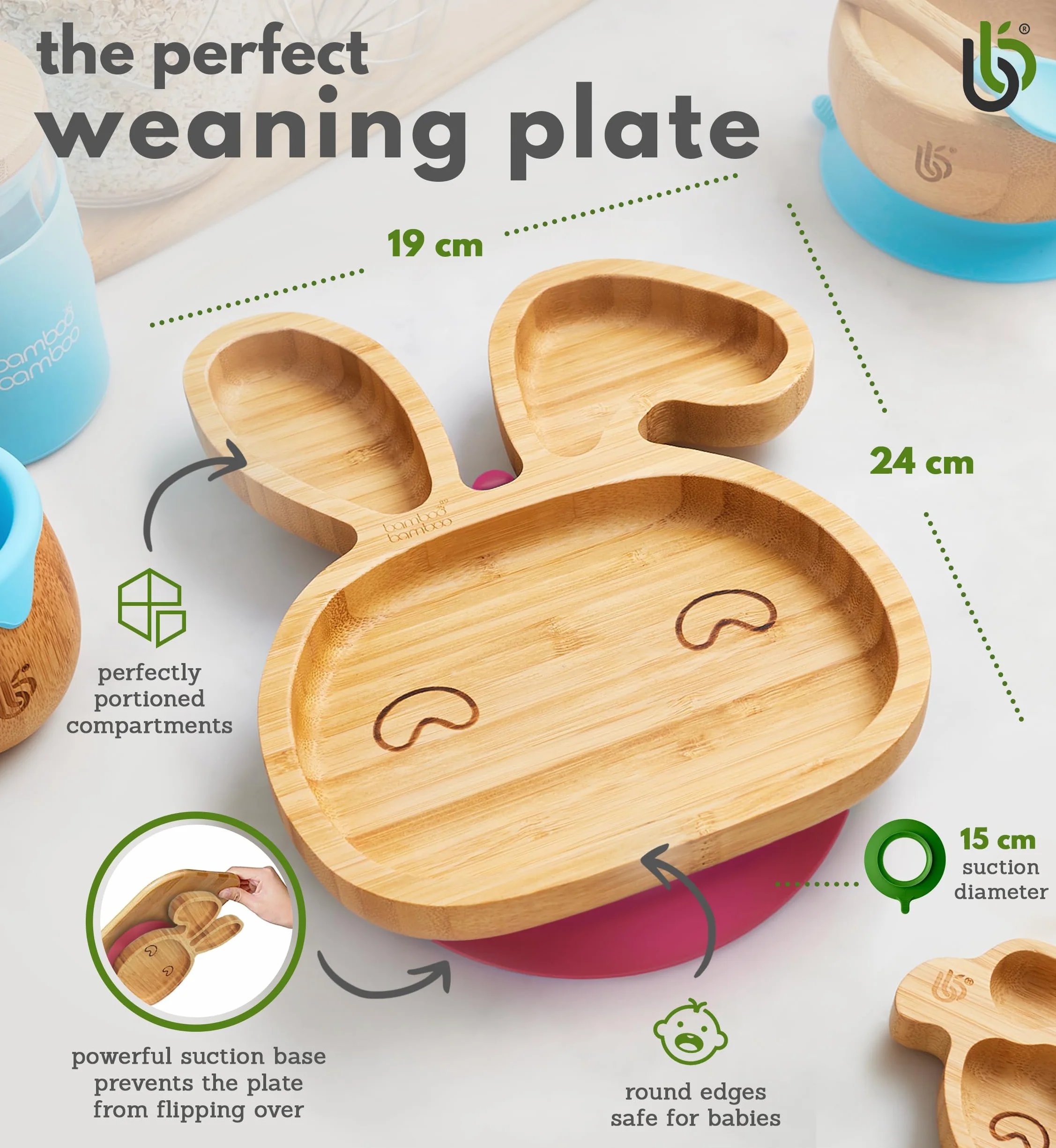 Bamboo Talerz i Miska dla Niemowląt z Przyssawką do Odstawienia Od Piersi, Zestaw do Karmienia z Łyżeczką dla Maluchów