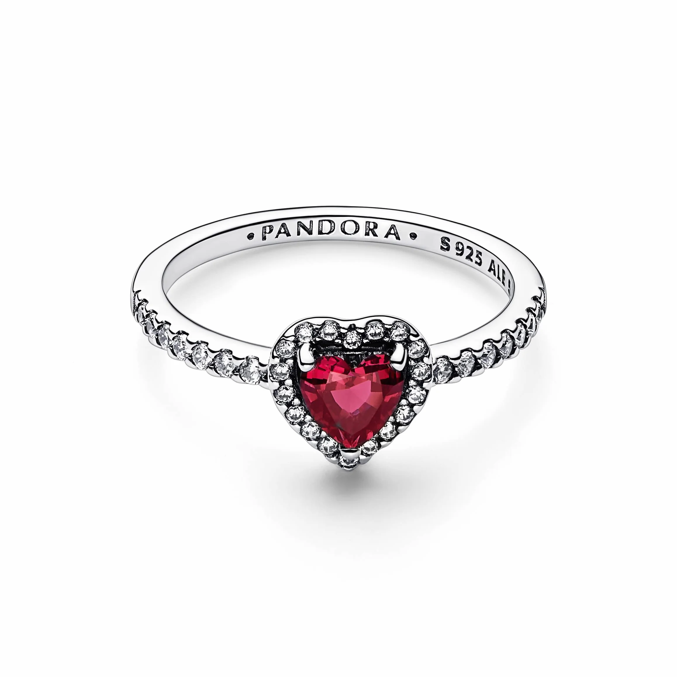 Pandora Timeless Pierścionek ze srebra próby 925 z czerwonym kryształem i przezroczystą cyrkonią, serce