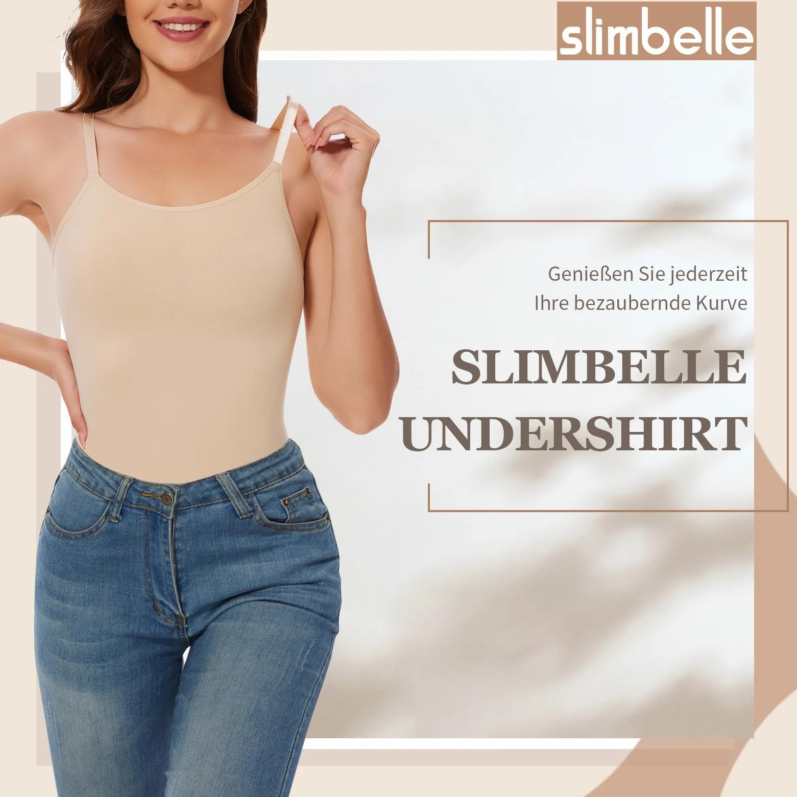 SLIMBELLE Damski podkoszulek wyszczuplający brzuch, bezszwowa bielizna modelująca brzuch, seksowny top na ramiączkach, damski top z ramiączkami typu spaghetti, top damski modelujący
