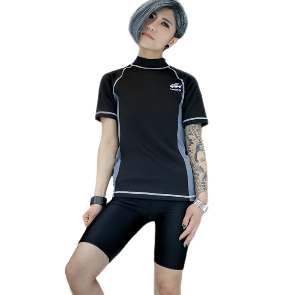 BaronHong Zestaw top + spodnie do pływania dla kobiet, lesbijek, tomboyów, binder, szybkoschnąca moda kąpielowa, suwak