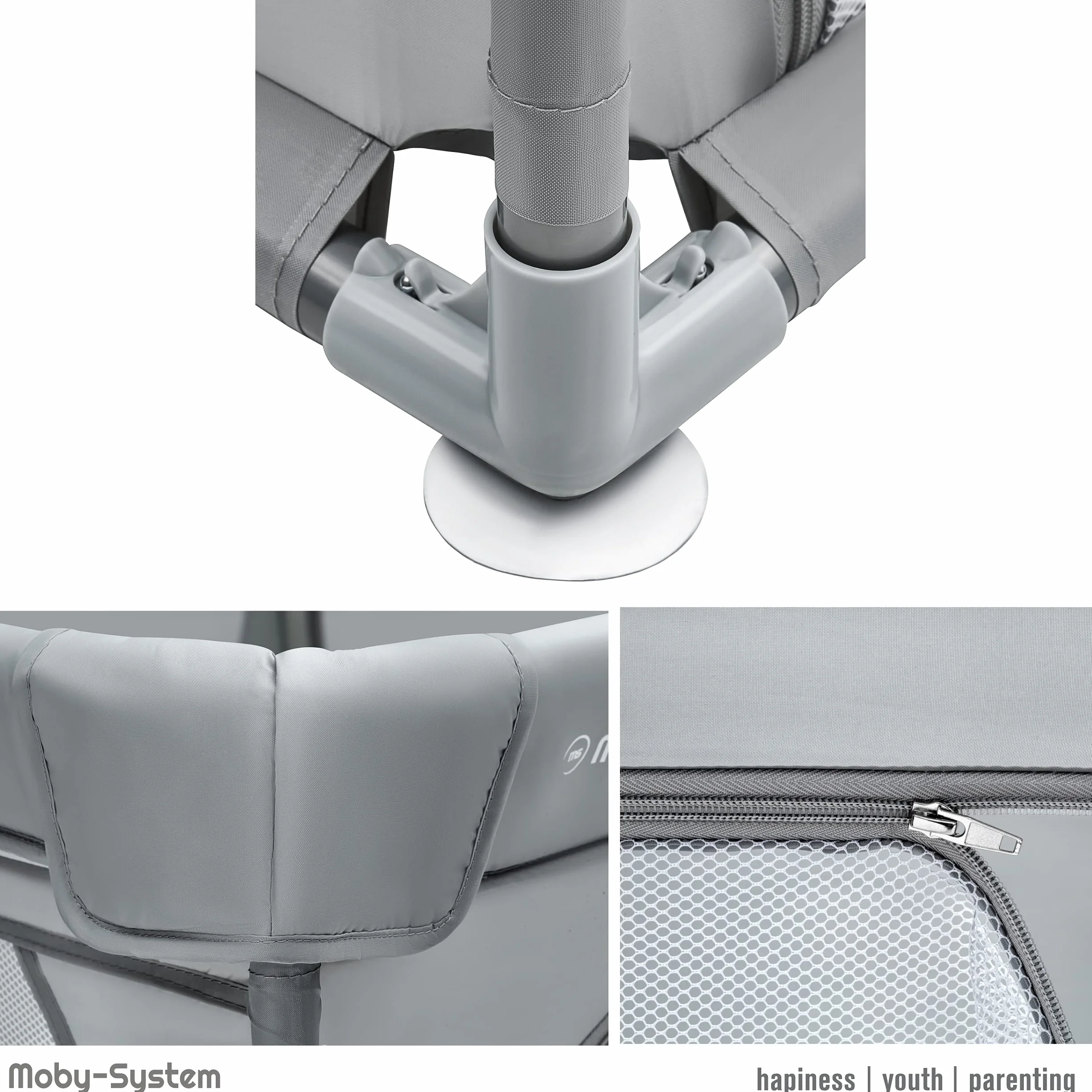 Moby-System Kojec dla Niemowląt, Centrum Aktywności dla Dzieci, z Antypoślizgową Podstawą, Stabilny, Ochrona, Wodoszczelny, Torba Transportowa, 200 x 160 cm, Szary
