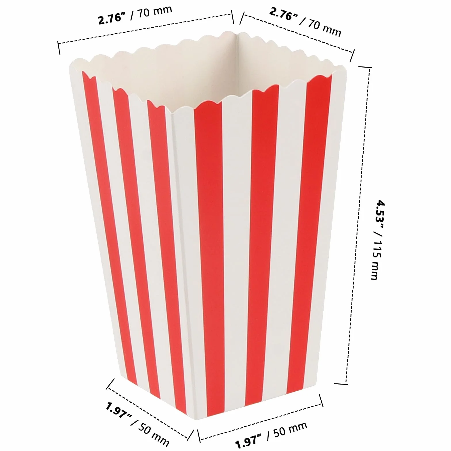 ZOENHOU 120 sztuk torebek na popcorn, czerwono-bia?e paski, ma?e torebki na popcorn, pude?ka na popcorn, mini pude?ka na przek?ski, kartonowe pojemniki na s?odycze, zestaw na cukierki, popcorn,