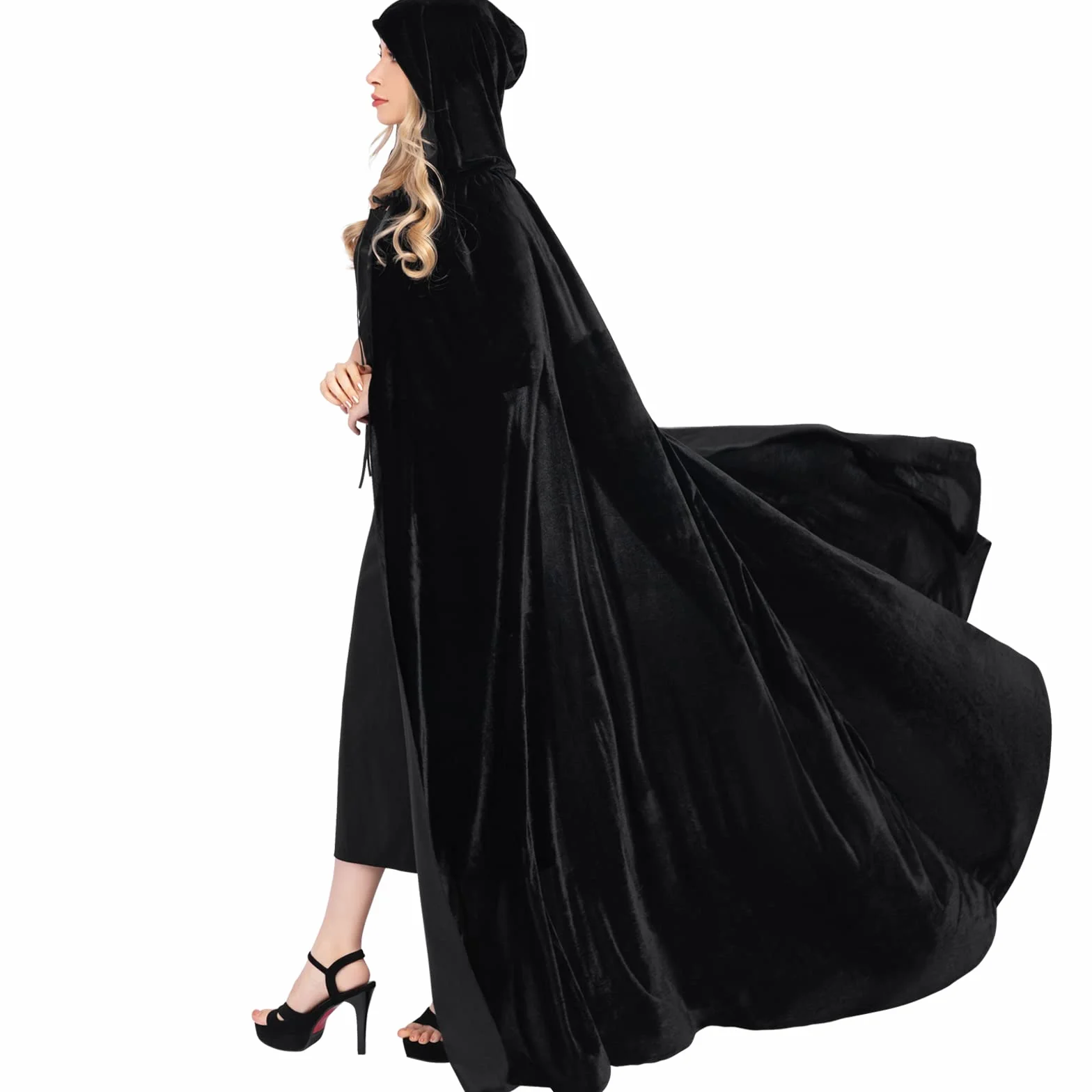 Aksamitny płaszcz z kapturem, uniseks, kostium na Halloween, peleryna, pełnowymiarowa peleryna z kapturem dla diabła czarownicy, czarodzieja, Halloween, Boże Narodzenie, cosplay
