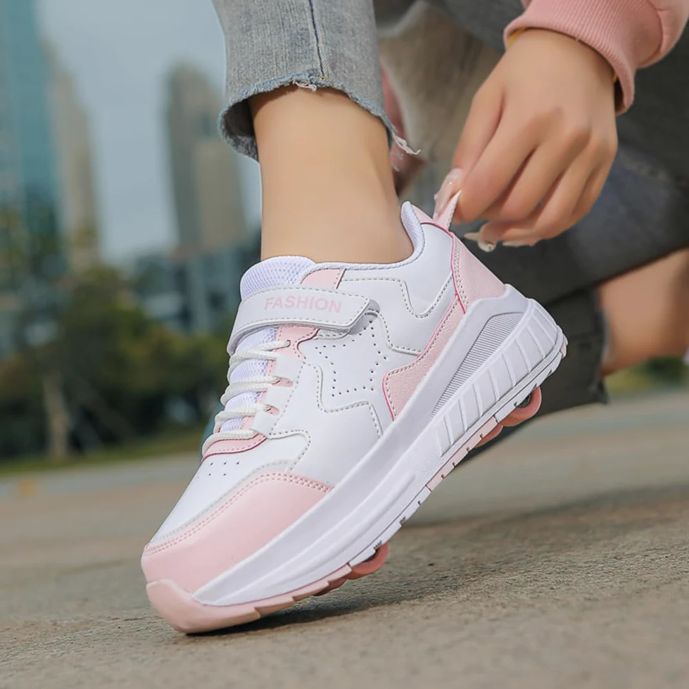 Buty na kółkach dla dziewczynek i chłopców buty na dwóch kołach buty do deskorolki wielofunkcyjne buty 2 w 1 buty sportowe na kółkach, Rolka S1, 33 EU