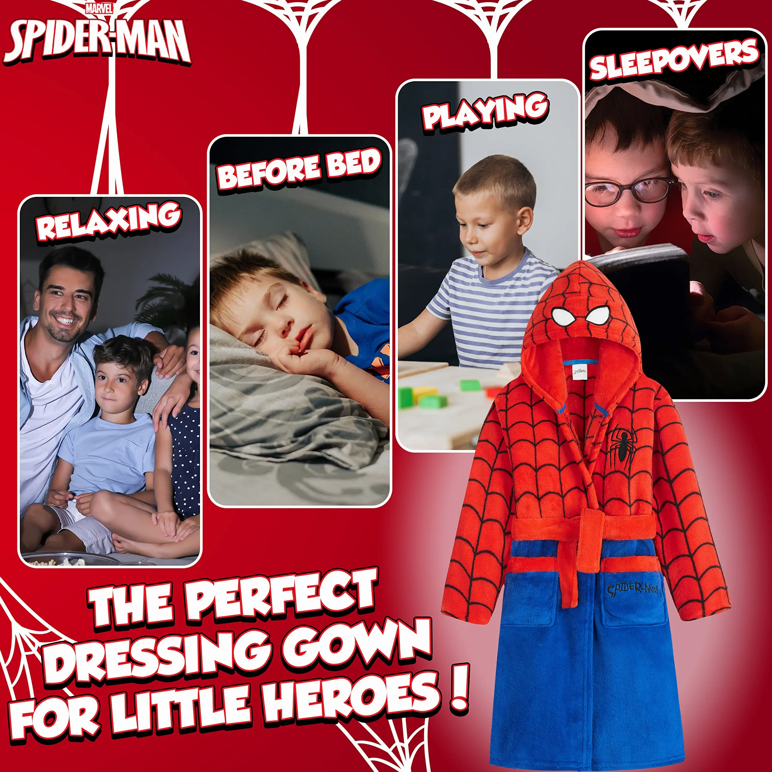 Marvel Szlafrok chłopięcy, puszysty szlafrok Spiderman