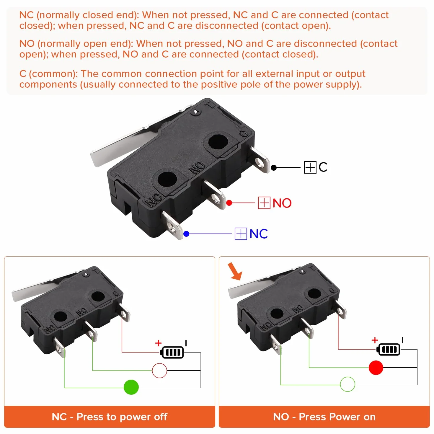 15 Sztuk Mini Mikrowyłącznik Krańcowy z Prostą Dźwignią Długie Ramię 16mm, 5A 125 250V AC SPDT 1NO 1NC Mikroprzełączniki Migowe, do Urządzeń Elektronicznych