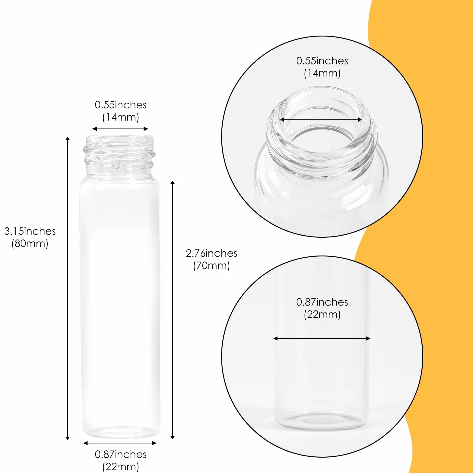Fiolki szklane 20 ml z zakrętkami, szczelne fiolki na próbki płynów, 50 szt.