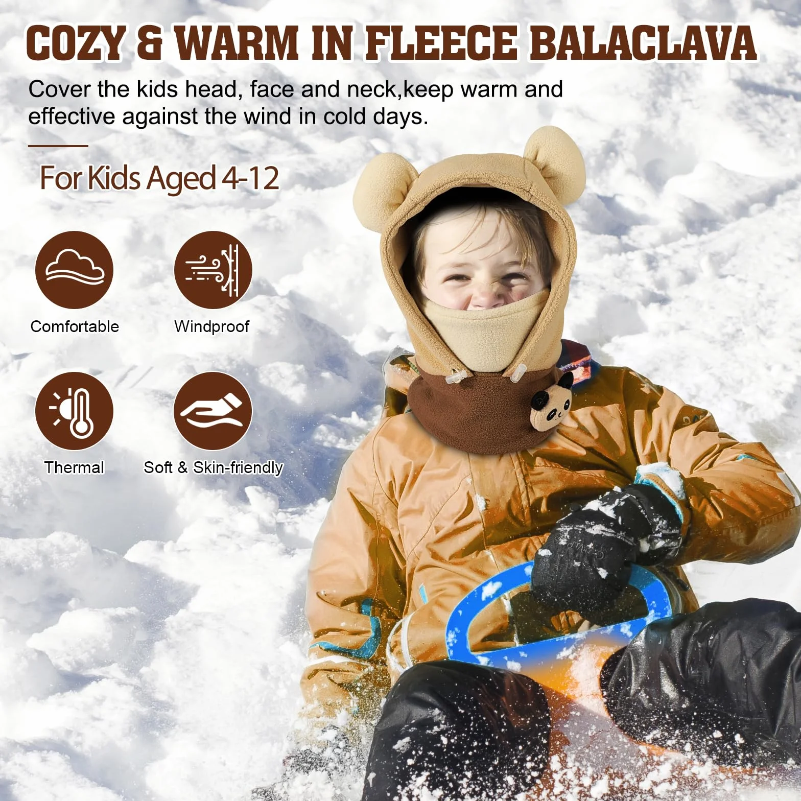 Dziecięca zimowa termiczna kominiarka polarowa dla dzieci, wiatroszczelna kominiarka, kaptur, czapka, ciepła maska na całą twarz, unisex, dzieci, osłona twarzy zwierzęcia 3D, maska narciarska na