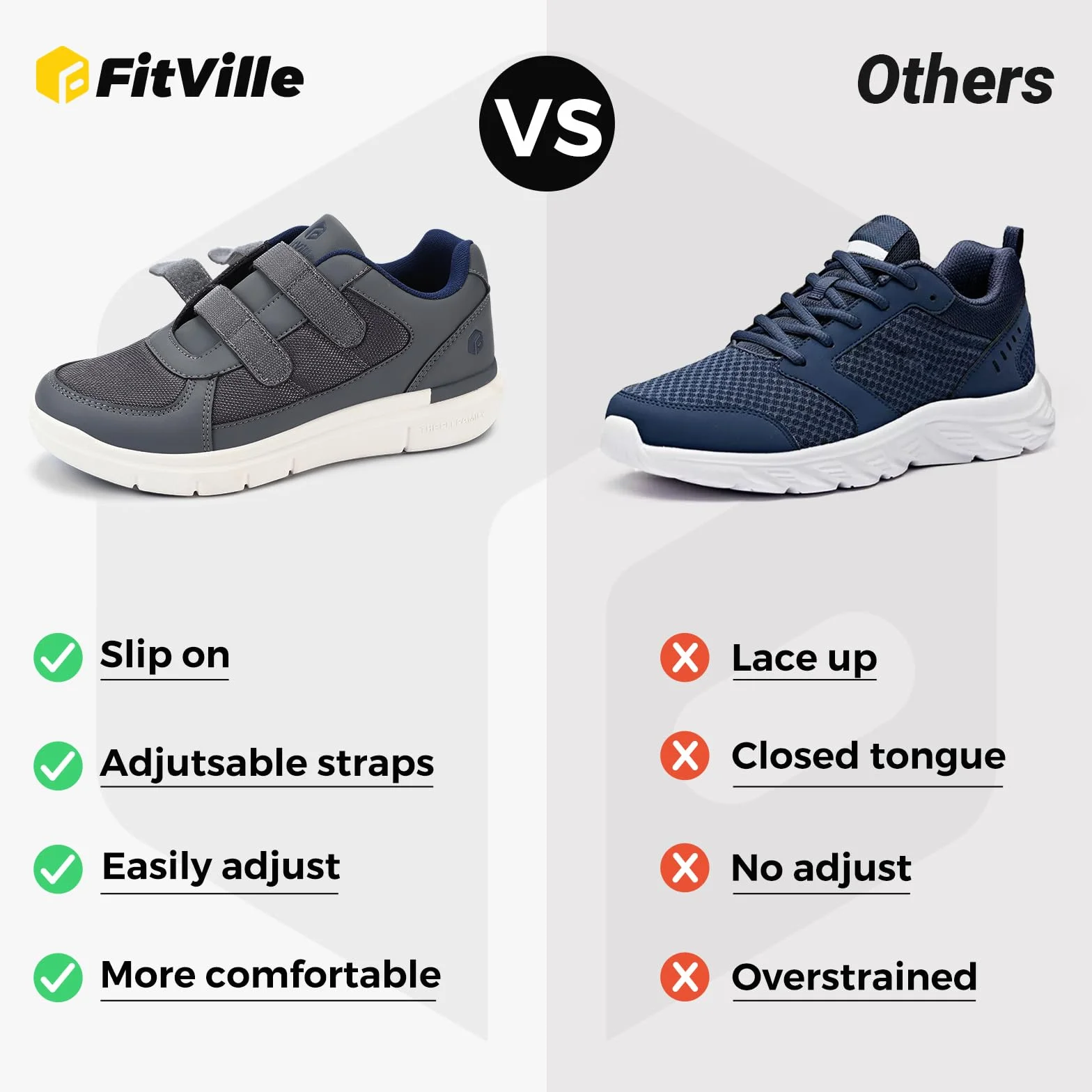 Fitville Męskie Easytop Duo Strap Diabetic Shoes V3 Extra Wide Ortopedyczne Buty Zdrowotne Dla Opuchniętych Stóp