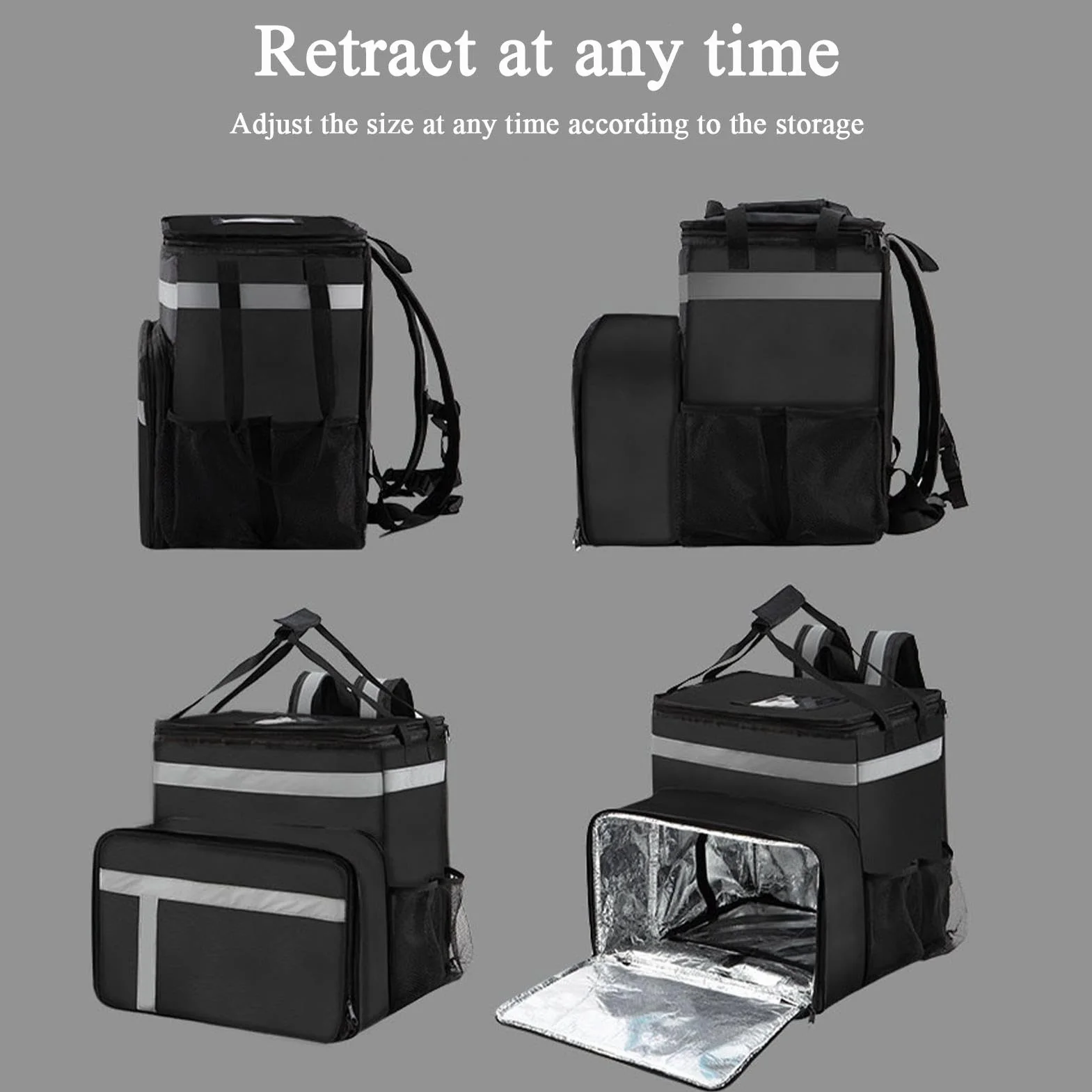 Food Delivery Backpack, Large Insulated Thermal Bag with Compartments, Heavy-Duty Reusable Grocery & Lunch Backpack for Catering, Hiking, and Travel, 6.14x13.98 inches