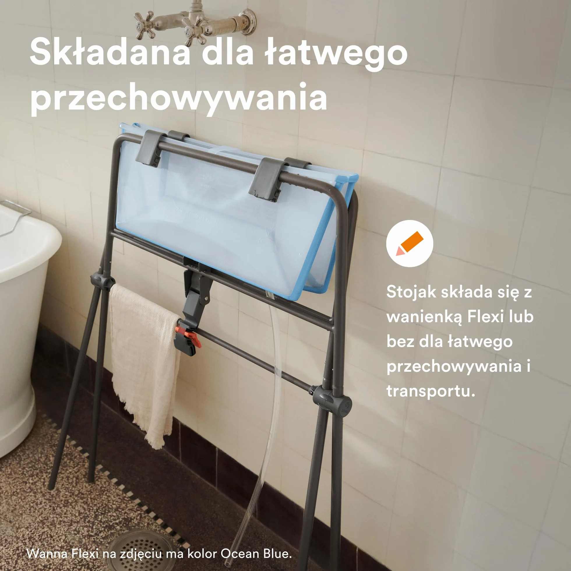 Wanienka Stokke Flexi (piaskowy beż) + leżak dla noworodka + stojak na wannę Flexi - idealne dla noworodka i niemowląt do 48 miesiąca życia - składana, trwała i łatwa w przechowywaniu