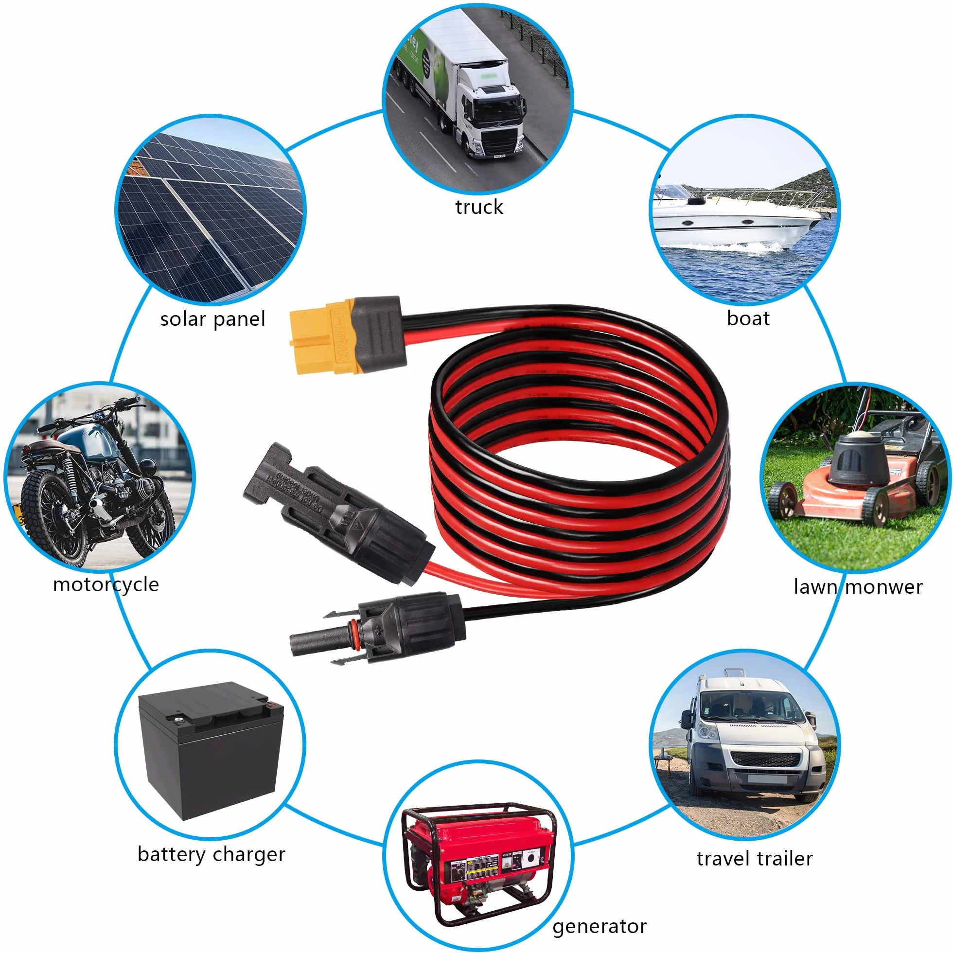 YAODHAOD Panel słoneczny, wtyczka do adaptera XT60, gniazdo 12AWG XT60, panel słoneczny, kabel zasilający do panelu słonecznego, wtyczka do ładowania solarnego do przenośnej energii i generatora solarnego