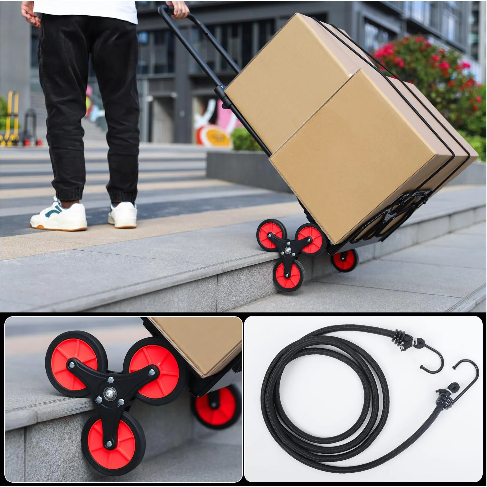 YEAUPE PRO Wózek transportowy, udźwig 80-100 kg, składany wózek transportowy, regulacja wysokości i wchodzenie po schodach do przeprowadzki i ciężkich przedmiotów, wózek schodowy z 2 linami