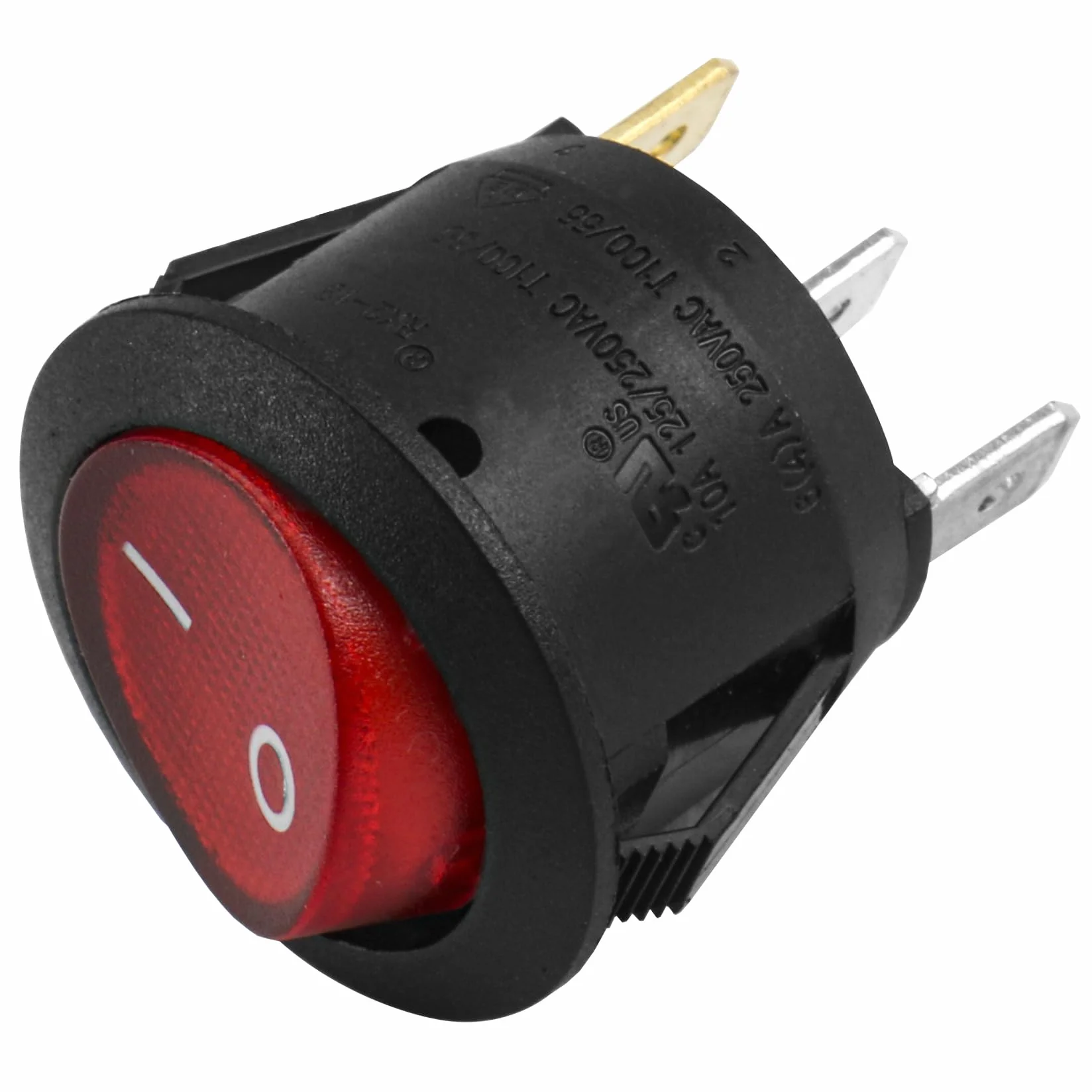 Heschen okrągły przełącznik kołyskowy ON-OFF SPST 3 zaciski 24 V czerwone światło 6 A 250 V AC 5 szt.