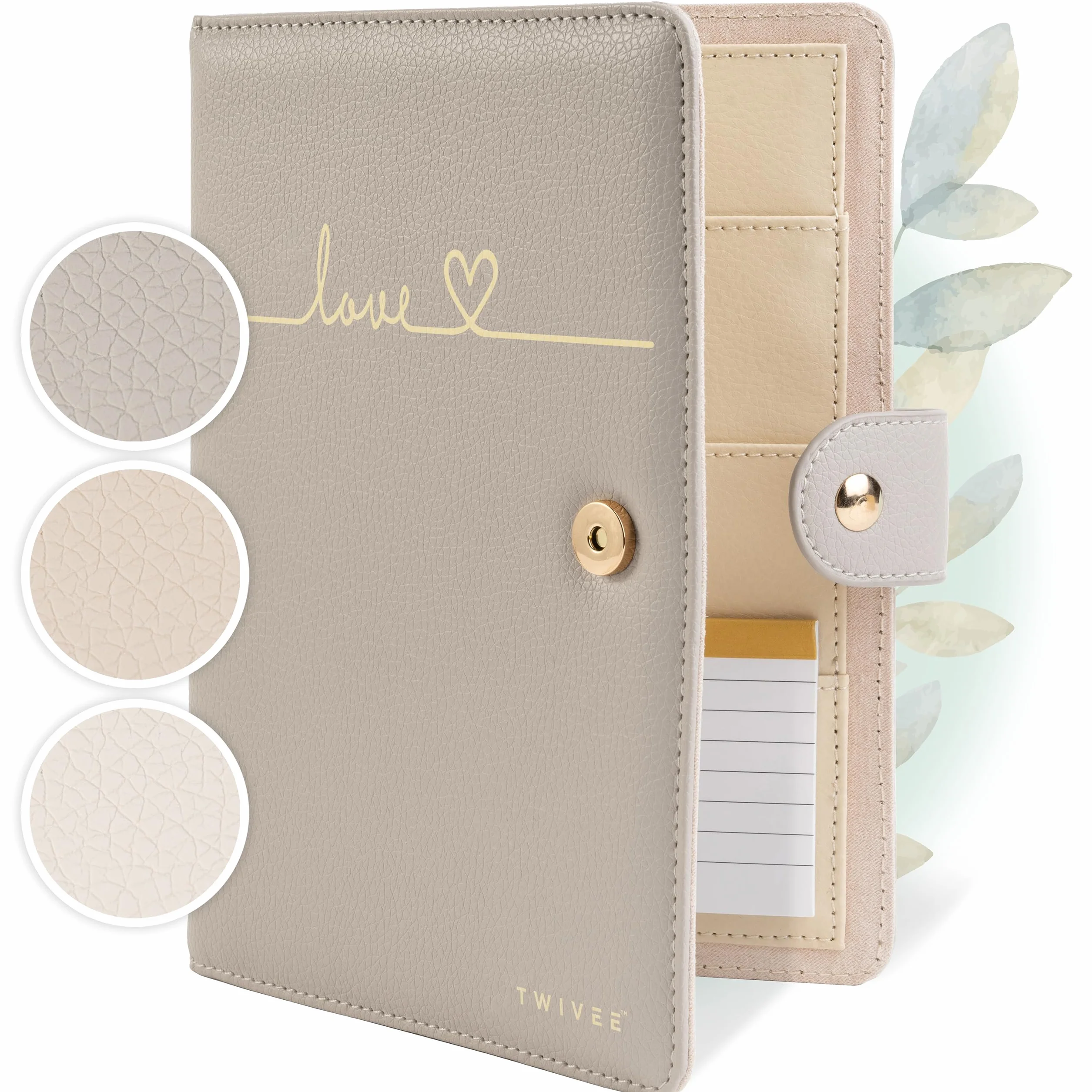 TWIVEE - Etui na kartę ciąży (Love) – organizer z zapięciem magnetycznym – niemiecki paszport ciąży – paszport matki – wraz z notesem i 8 przegródkami