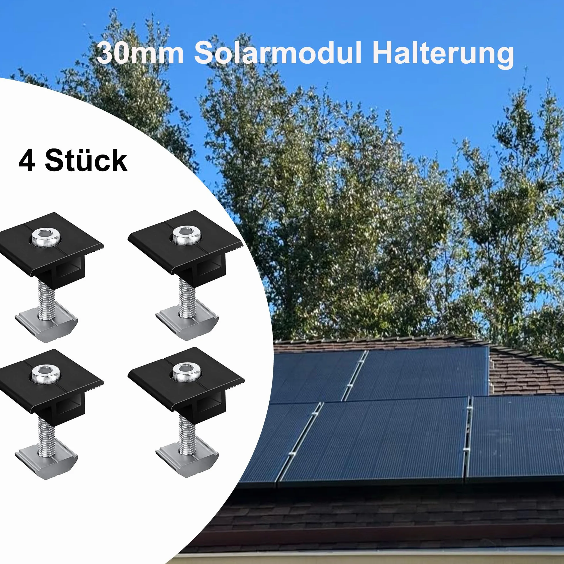 4 sztuki solarnych zacisków końcowych 30 mm, mocowanie modułu solarnego w kształcie litery T, uchwyt aluminiowy, zacisk końcowy, panel słoneczny, regulowany do oprawionych paneli PV 30-35