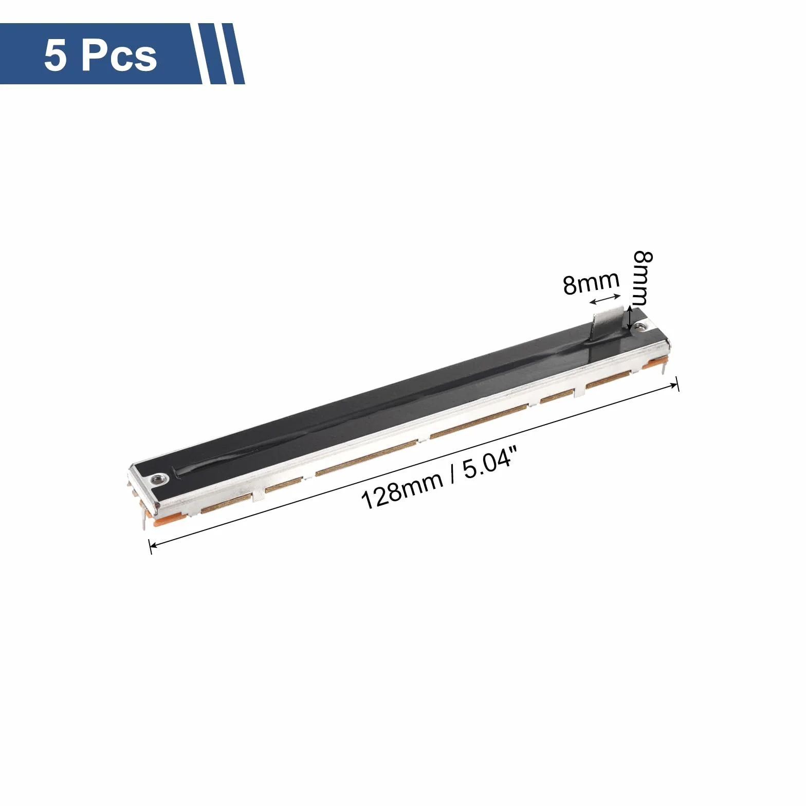 QUARKZMAN 5 szt. Potencjometr liniowy prosty prosty poślizg 3-pinowy B10K 128 mm (L) skok 100 mm uchwyt 8x8mm zmienny rezystor mikser elektroniczny Potencjometr