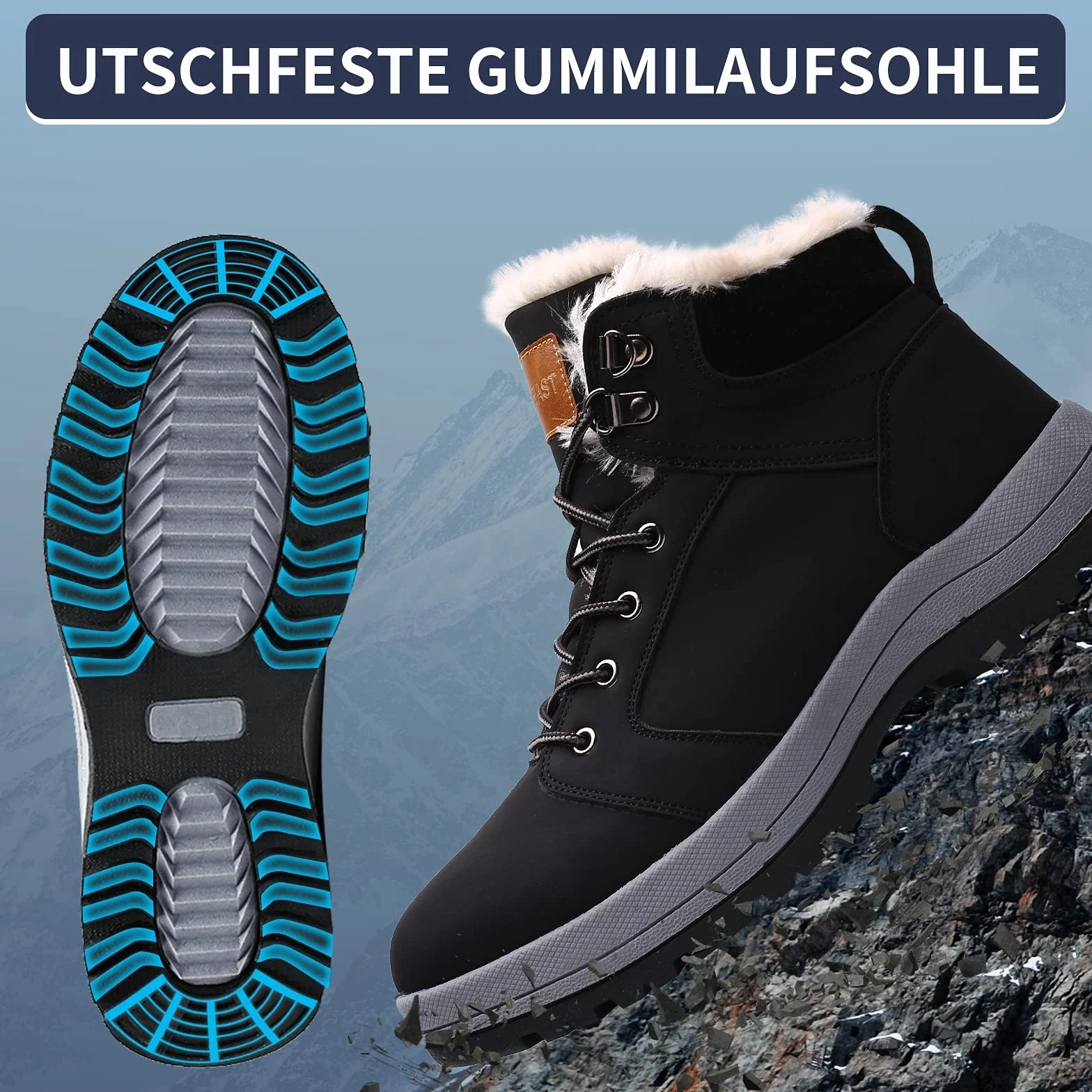 visionreast Ciepłe buty zimowe z podszewką, unisex, wodoszczelne, buty trekkingowe, buty zimowe, dla mężczyzn i kobiet, antypoślizgowe, sznurowane, do aktywności na świeżym powietrzu