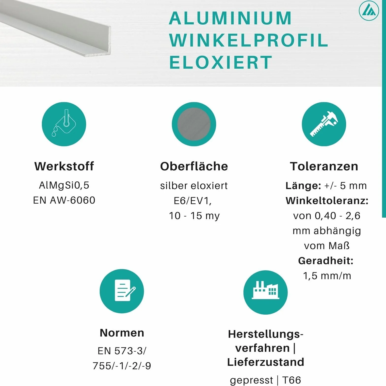 Aluminiowy kątownik srebrny [ANODYZOWANY] Profil Aluprofil L Profil Aluminiumprofil Kątownik aluminiowy [30 x 30 x 3 mm x 1.000+-4 mm]