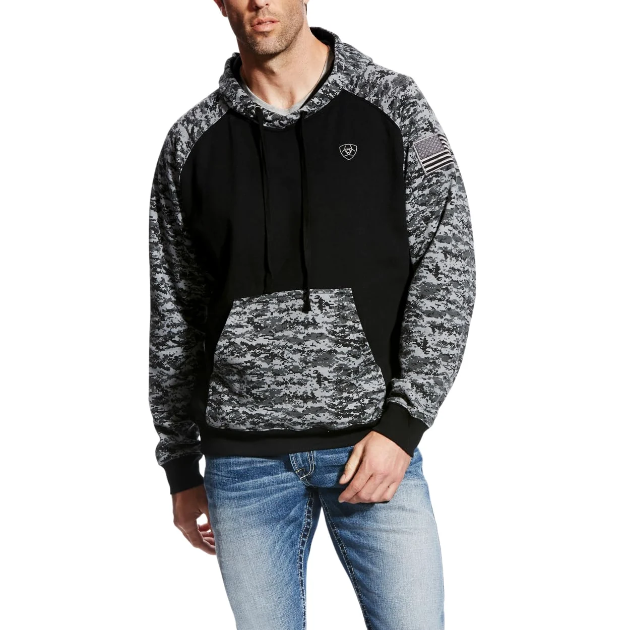 ARIAT Męska bluza z kapturem Patriot, Czarny, M