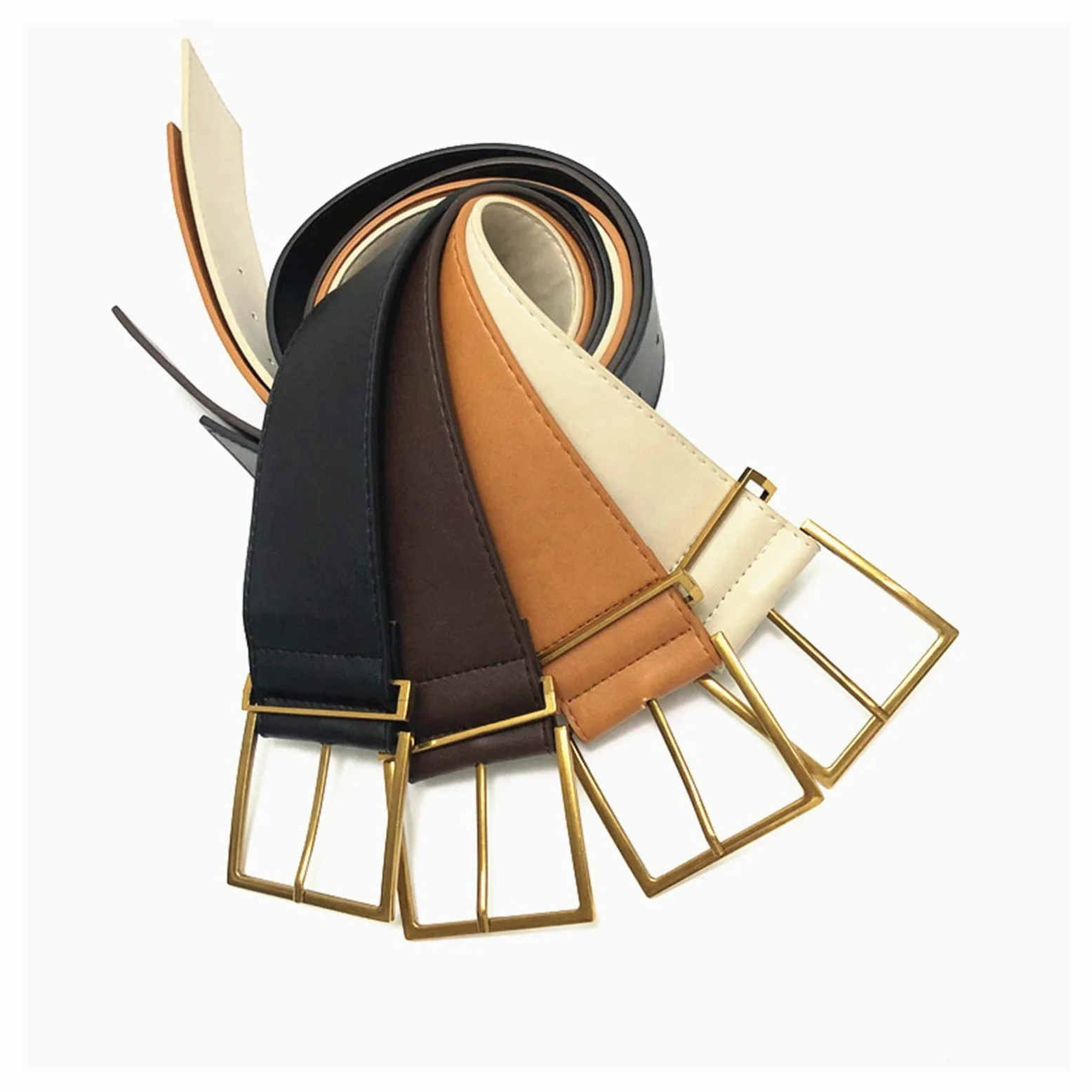 Moda Retro szeroki pasek damski prosty dziki pasek ze sprzączką w talii dwustronny pas 100 cm / 39,37 cala (Belt Length : 100cm, Color : Beige)
