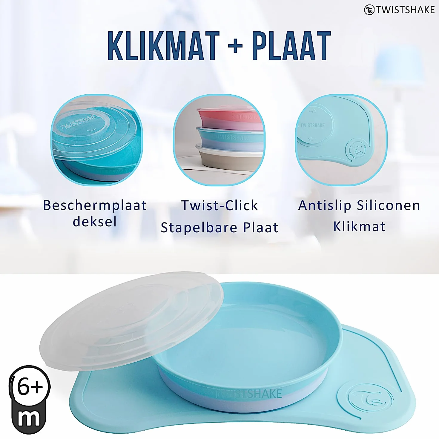 Twistshake Zestaw Zastawy Stołowej dla Niemowląt Mini | Płytka Ssąca dla Niemowląt + Podkładka dla Niemowląt (31x17) | Talerz i Podkładka do Odstawiania Dziecka bez BPA | Jasny Niebieski