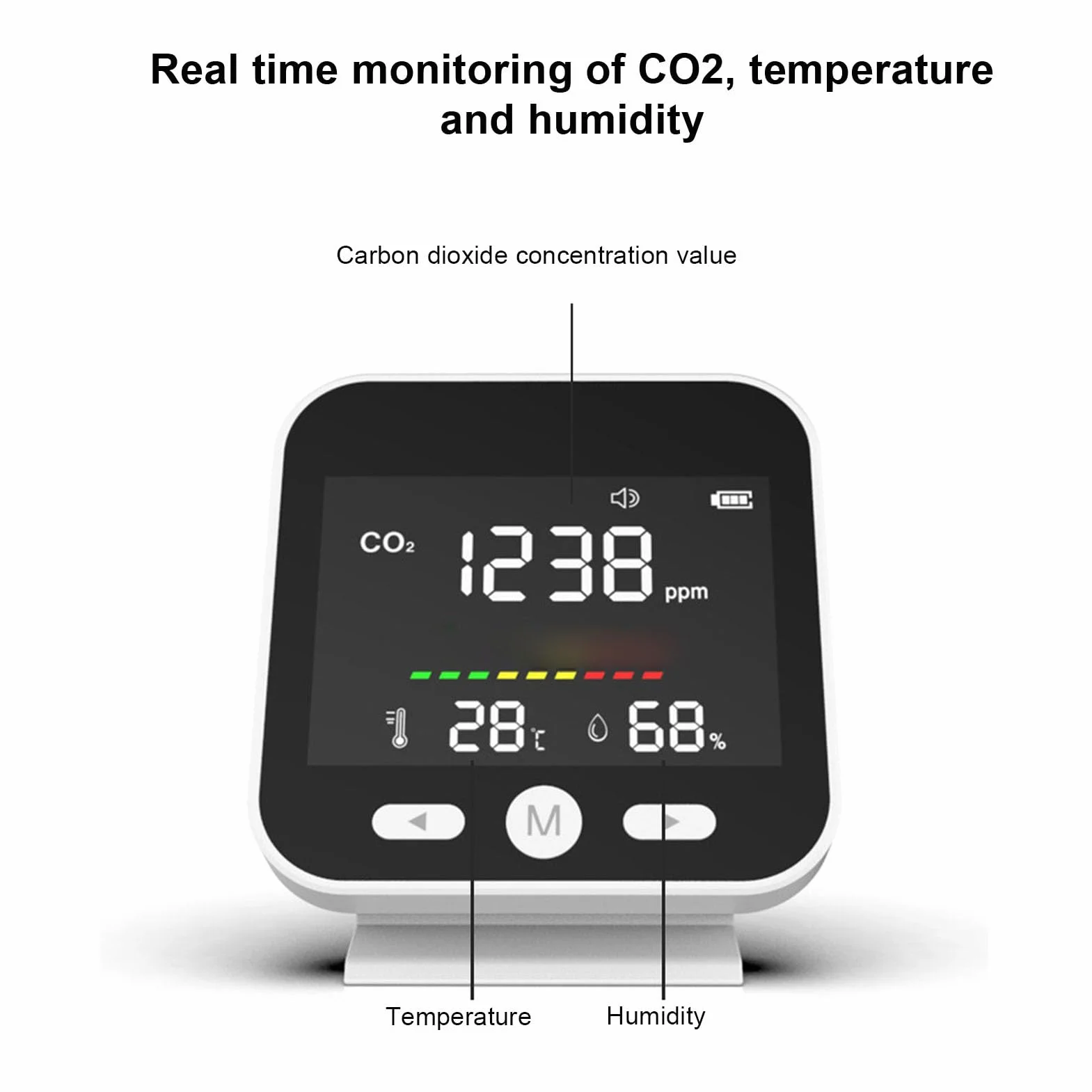 Generic Detektor CO2, Przenośny Tester Jakości Powietrza 3 w 1 z Czujnikiem NDIR do Pomiaru Temperatury i Wilgotności Dwutlenku Węgla, do Domowego Biura Podróży Hotel Szkolny