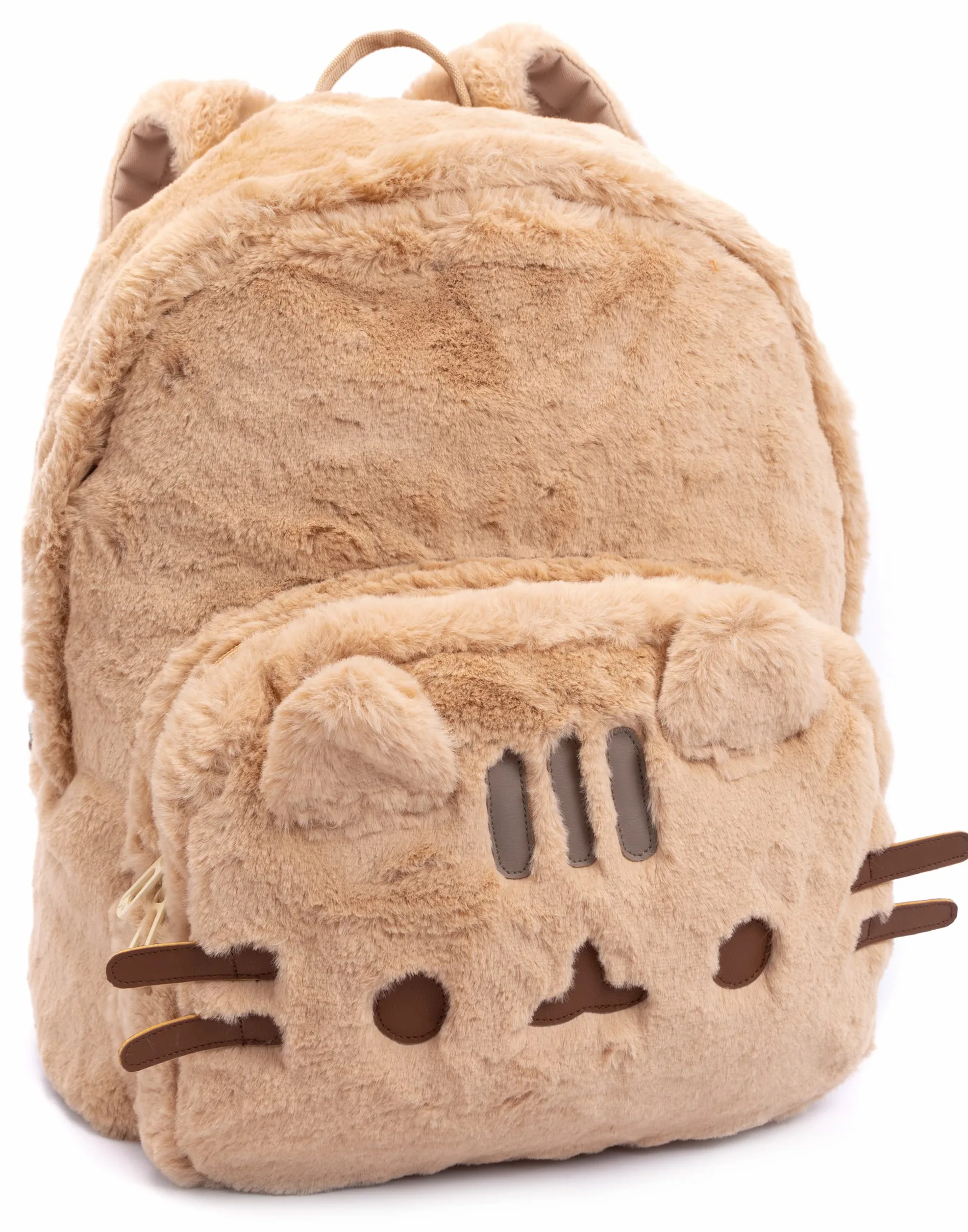 Pusheen Futrzany plecak dla dorosłych, nastolatków, dzieci, puszysty beżowy plecak z uszami i wąsami 3D, pręgowany kot, 40 cm, regulowane paski, jeden rozmiar, BEŻOWY, Rozmiar uniwersalny