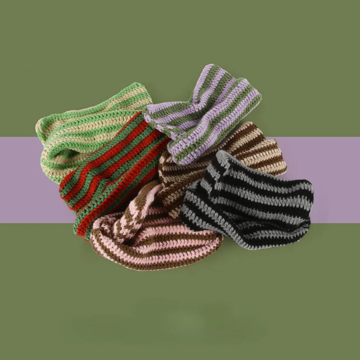 Fairy Grunge Beanie Y2K kot w kapeluszu w paski szydełkowany luźny kapelusz zimowy ciepły dzianinowy alternatywny nakrycie głowy akcesoria