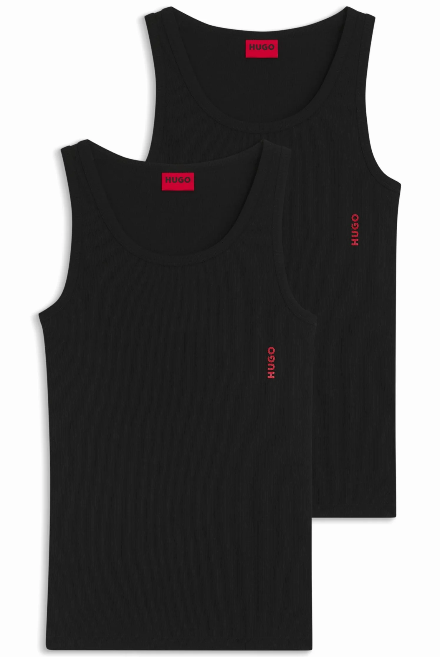 HUGO Męski tank top dwupak rozciągliwej bawełny bielizna kamizelki z logo czarny XXL