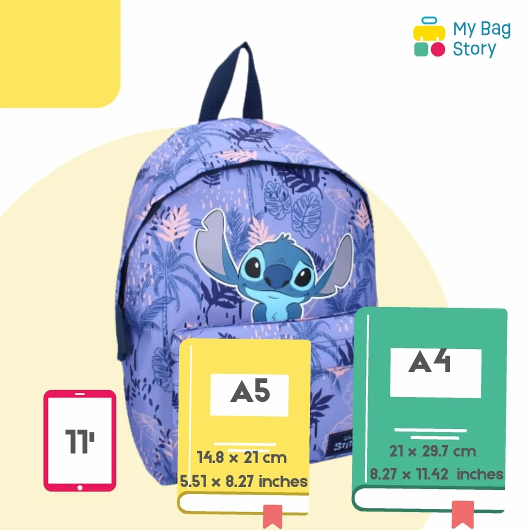 mybagstory - Plecak - Stitch - Disney - Fioletowy - Dzieci - Szkoła - Szkoła Podstawowa - Przedszkole - Przedszkole - Tornister dziewczęcy - Rozmiar 37 cm - Regulowane ramiączka - Pomysł na prezent,