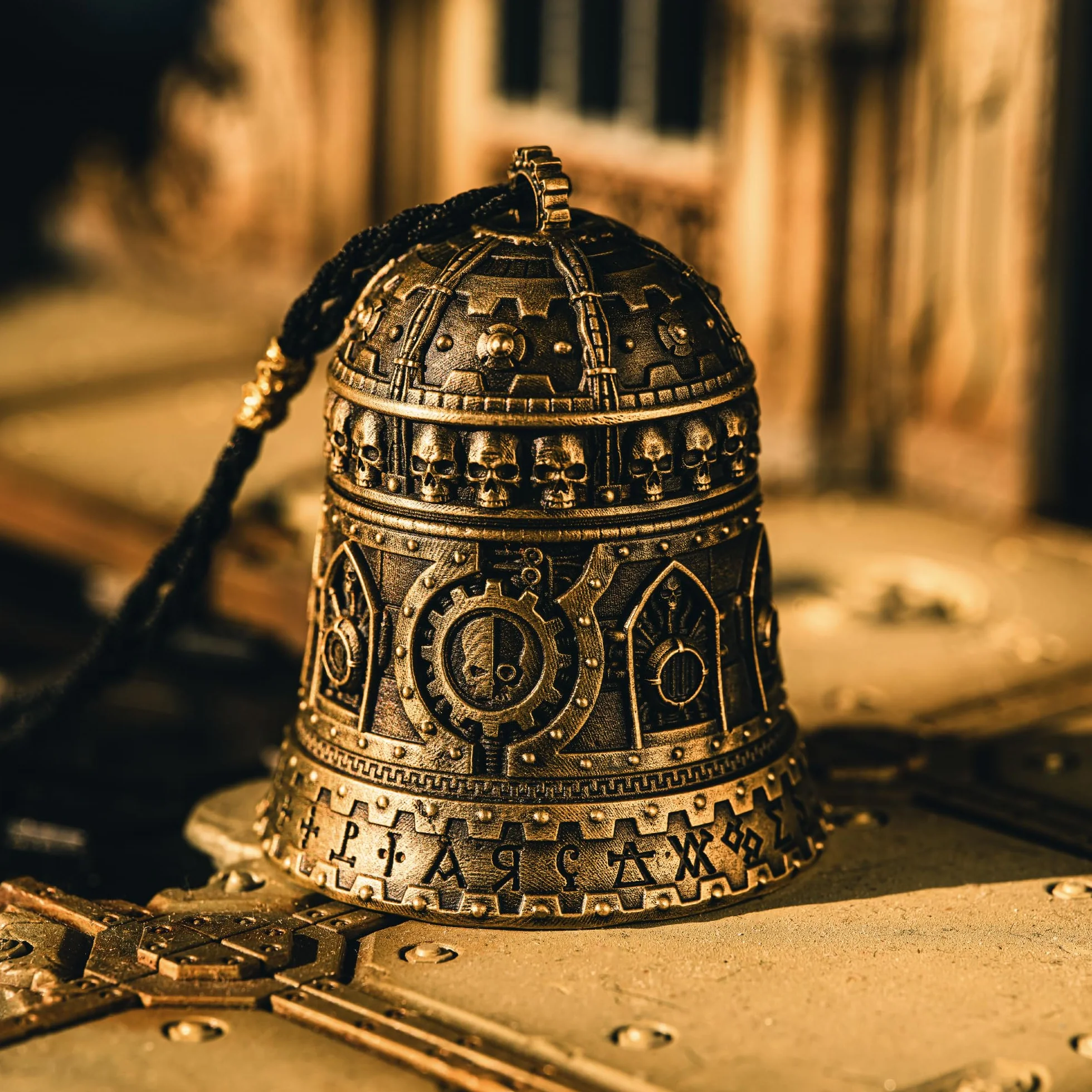 Adeptus Mechanicus Miedziany Wisiorek Warhammer 40K Dominacja Dzwon Ominissah Czarny Pleciony Sznur