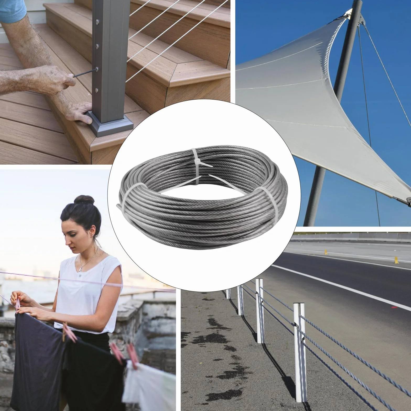 GBKDQQ Linka Stalowa 3 mm z Powłoką PCW - 20 m, 304 z Aluminiowymi Tulejkami i Oczkami do Zawieszania Łańcuchów, Światłowodów, Ogrodzenia