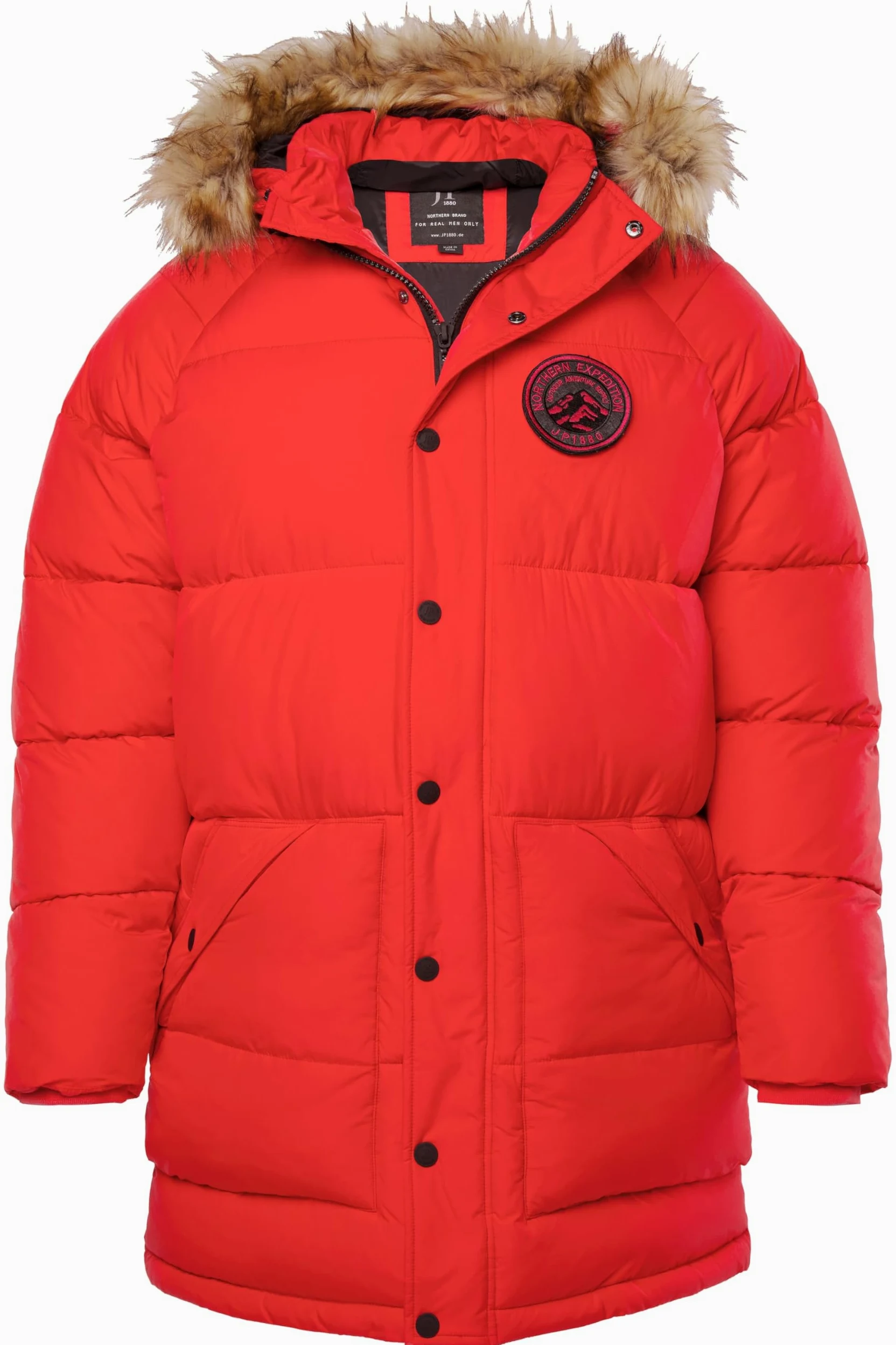 JP 1880 Kurtka Mężczyźni Steppparka, Badges, Kunstfellbesatz